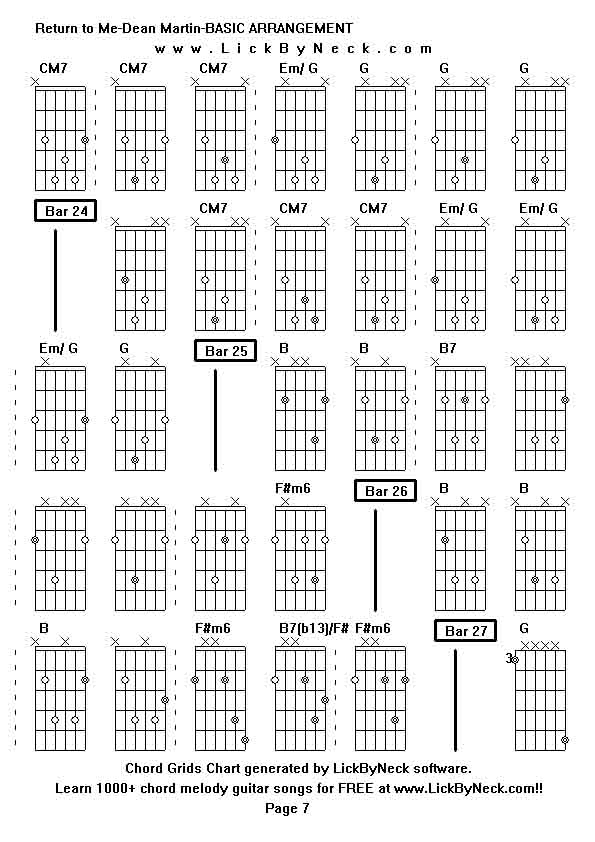 Chord Grids Chart of chord melody fingerstyle guitar song-Return to Me-Dean Martin-BASIC ARRANGEMENT,generated by LickByNeck software.